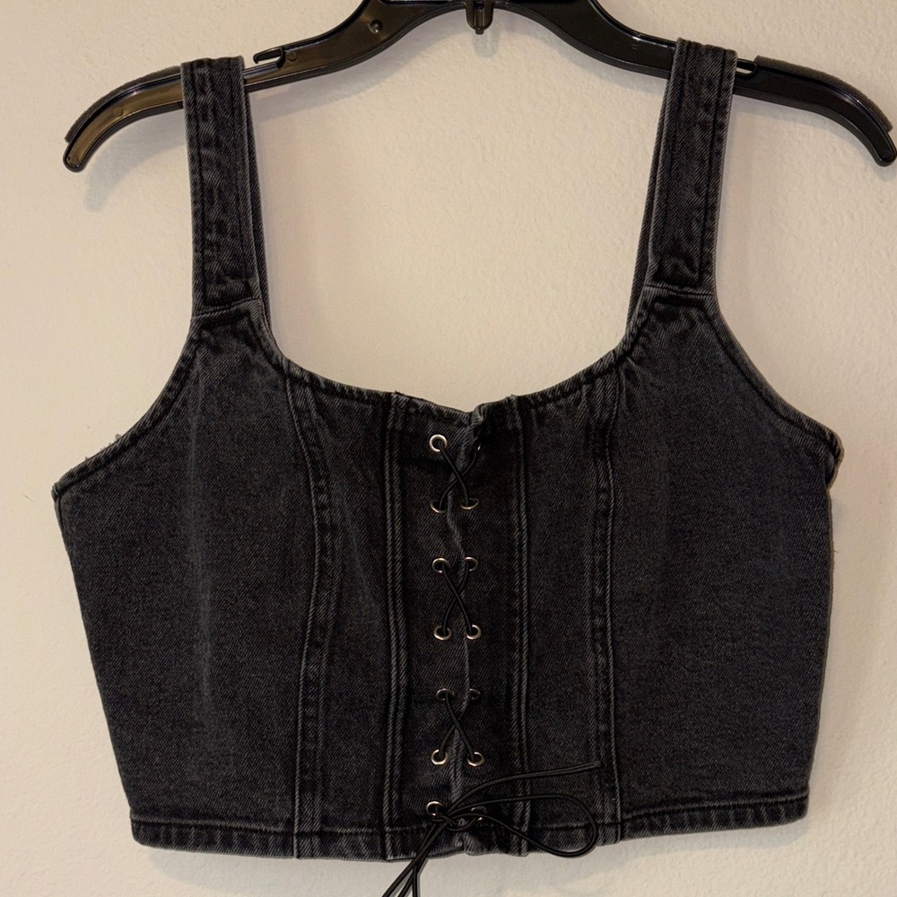 Wild Fable Black Lace-Up Denim Crop Top